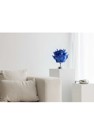 Dekor Yapay Eva Çiçeği Kablosuz Masa Lambası Saks Mavisi-gümüş 9v Pil 75-90 Saat
