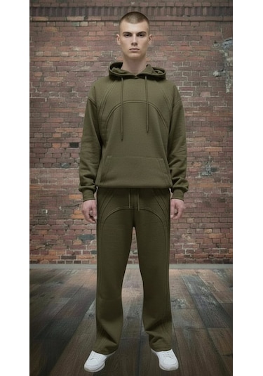 Black Steel Oversize Kalıp Pamuklu Erkek Eşofman Takımı Haki