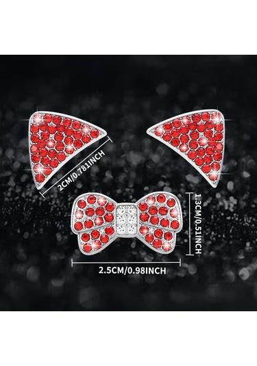 3 Adet Kırmızı Parlak Araba Aksesuarları Dıy Kedi Çıkartmaları Elmas Araba İç Dekorasyonu Kristal Kedi Kulakları Çıkartmaları Parlak Logo F