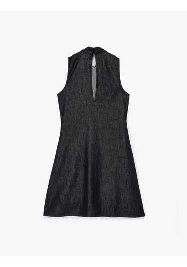 Koton Dik Yaka Kolsuz Mini Denim Elbise Siyah 6sal80024md