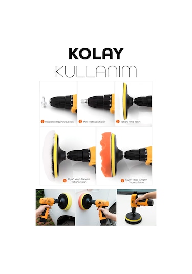 150mm 11 Parça Mega Boy Pasta Cila Elyaf Polisaj Süngeri Matkap Uyumlu Parlatma Seti
