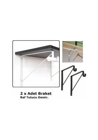 Depolife Raf Tutucu Askı Demirli Askılık Borulu Duvar Ahşap Montajlı Demir