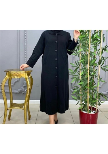 Çelik Örgü Önü Düğmeli Yaka Ve Kolağzı Kürklü Uzun Triko Hırka-kürklü Siyah - Gri