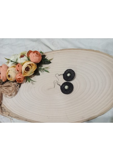 El İşi Örgü Küpe Siyah