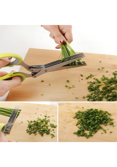 Kıyılmış 5 Katman Fesleğen Biberiye Mutfak Makas Rendelenmiş Doğranmış Yeşil Soğan Kesici Mavi Diğer