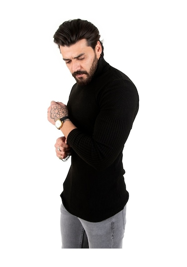 Deepsea Erkek Siyah Balıkçı Yaka Örme Kazak 2100015 Siyah