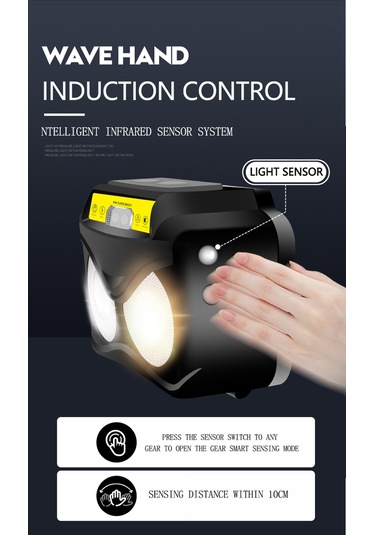 Led Ni Far Xpg+cob Sarı Işık Güçlü Usb Şarj Edilebilir Sensörlü Far Siyah