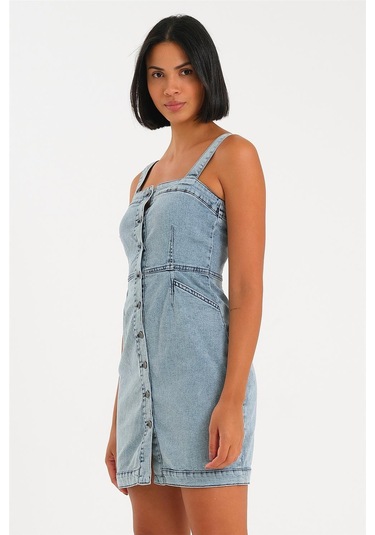 Kadın Likralı Askılı Elbise Açık Mavi