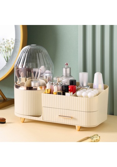 Makyaj Organizer Kozmetik Aksesuar Fırça Ve Takı Düzenleyici Çok Amaçlı Makyaj Kutusu Bej