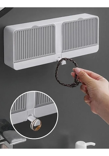 Qingmipy Duvar Montlu Sabunluk, Kapaklı, İki Bölmeli, Su Akışı Özelliği, Beyaz Plastik, Delme Yok, Banyo/mutfak Uygun Beyaz