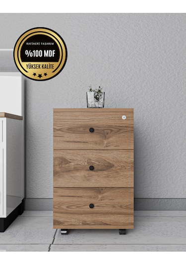 Keson Rafineri Çekmeceli Merkezi Kilit Ofis Dolabı Mdf Ceviz