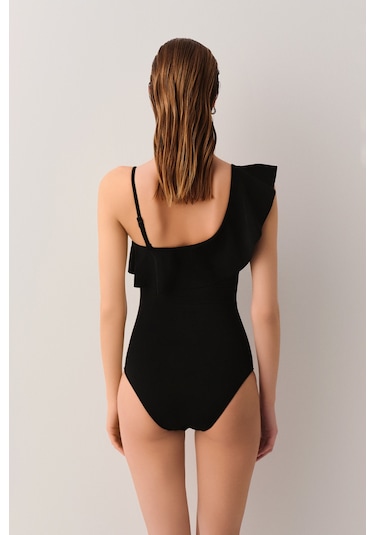 Suwen Tek Omuz Volanlı Mayo Sbn25360012 Siyah