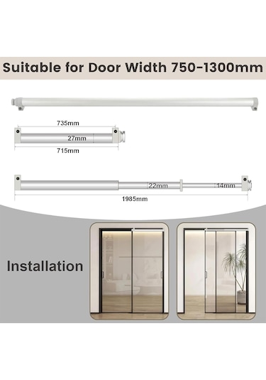 Vkemall Alüminyum Slayt Kapı Kapatıcı - Sessiz Pnömatik Tamponlama - Hız Ayarlı - 750-1300mm Kapı Genişliği Uyumlu Yalnız Aksesuar