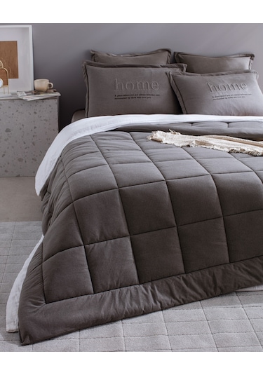 Bobigny Çift Kişilik Pamuklu Supersoft Comforter Set - Antrasit Gri