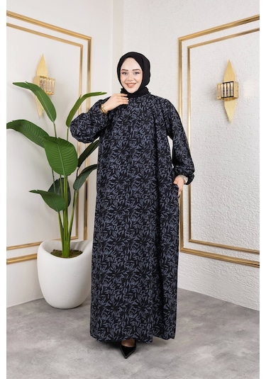 Nevayla Moda Robalı Desenli Viskon Elbise - Gri / E0126 Gri