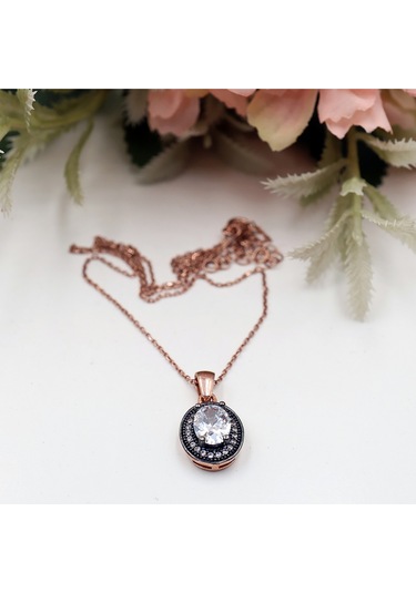 Büyük Oval Sallantılı Etrafı Taşlı Tek Taş Set Rose Gold - Gümüş
