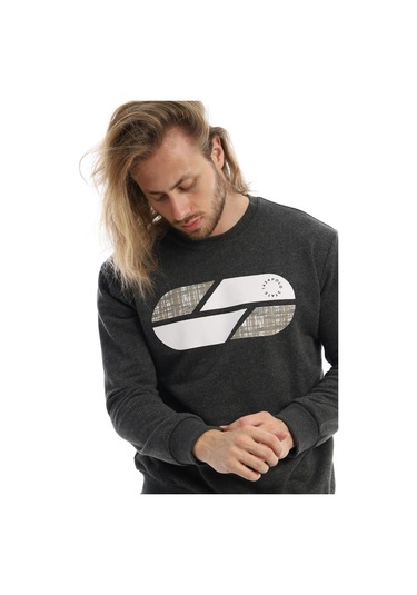 Erkek Polo State Baskılı Bisiklet Yaka Sweat Antrasit