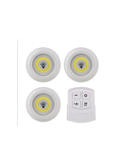 3 Lü Kumandalı Yapışkanlı Kablosuz Pilli Led Spot Lamba Işıldak