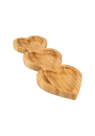 Bambu Sunum Tabağı - Kalpli / 3 Bölmeli