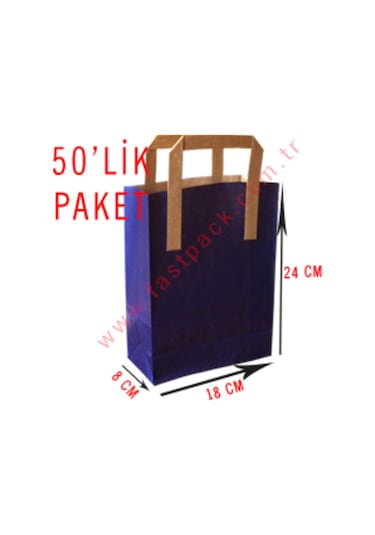 50 Adet 18X24 Cmlik Saplı Renkli Kraft Kağıt Poşet Çanta
