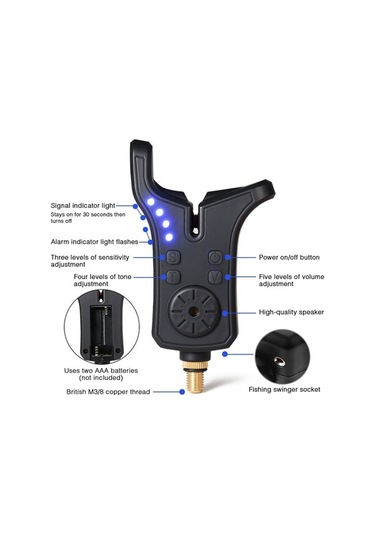 Artfulabode Zili Uyarı Tutma Siyah Ses Ses Led Isırma Isırma Işıklarla Göstergesi Elektronik Balık Alarmı Jh Siyah