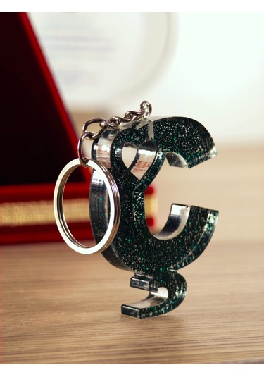 Harfli Anahtarlık Epoksi Kişiye Özel Yapım El Yapımı Harf Anahtarlık Kalp Model Özel Tasarım Hediyelik Ürün Kalp Desenli Simli Anahtarlık Açık Gri