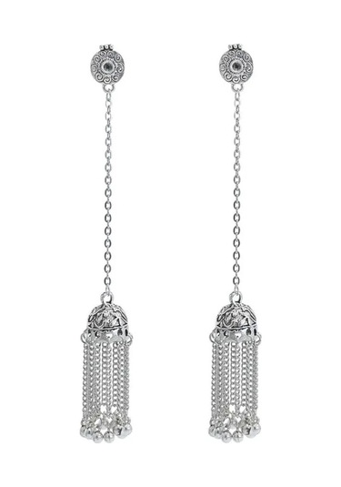 Ganzhoushop Oksitlenmiş Mavi Küpeler Kadınlar Jhumki Jhumka Için Gümüş Dikdörtgen Çingene Büyük Boho Nv Mavi