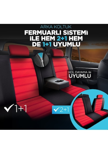 Panda Special Serisi Jakar Kumaş Oto Koltuk Kılıfı - Kırmızı - Siyah
