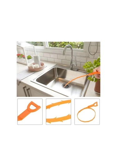 Mufunye Ev Boruları İçin Saç Ve Kirlik Temizleyici Aleti, 51 Cm Uzunluk, Esnek Plastik, 2'li Set, Derinlemesine Temizleme Portakal