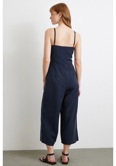 Fiyonklu Askılı Tulum Lacivert Lacivert