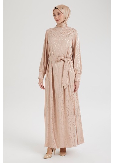 Armine Trend Beli Kuşaklı Dijital Baskılı Elbise-vizon-vizon 25yt920 Vizon-vizon