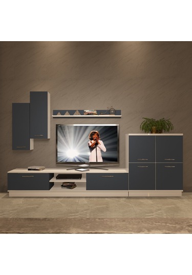 Decoraktiv Eko 6b Mdf Dvd Tv Ünitesi Tv Sehpası Beyaz - Antrasit