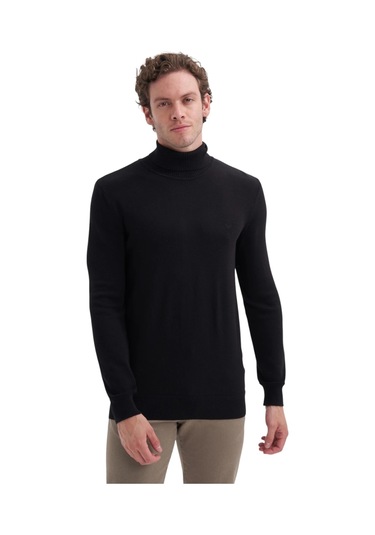 Cazador Pamuk Kumaş Slim Fit Basic Tam Balıkçı Kazak Siyah