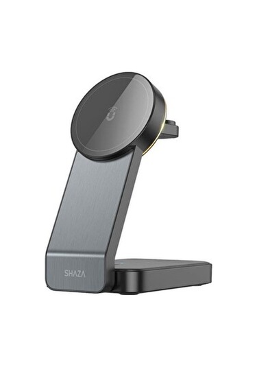 Shaza 3in1 Katlanabilir Kablosuz Siyah Hızlı Masa Şarj Standı