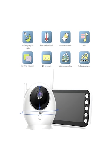 Blm-034 Full Hd Monitörlü 2.4g Wireless 360 Dönebilen Gece Görüş