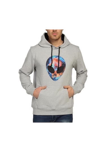 Bant Giyim - Alien Cosmos Gri Kapşonlu Erkek Sweatshirt Hoodie