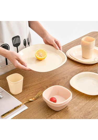 Tcherchi 48 Parça Dış Mekan Seti Plastik Sofra Seti Bej