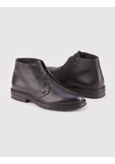 Cabani Hakiki Deri Siyah Bağcıklı Erkek Günlük Bot Siyah