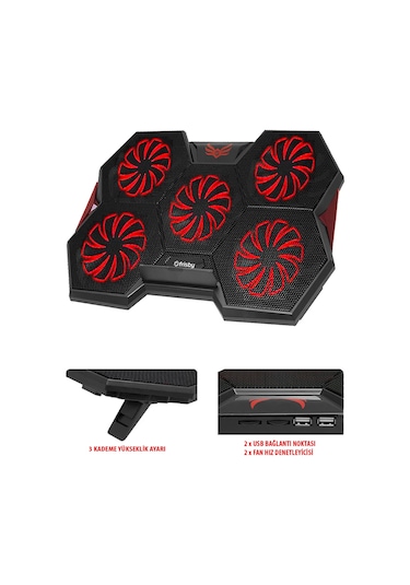 Frisby FNC-5252B GP4 E-Sport Desing 5 Fanlı Ledli 15"-17" Uyumlu Notebook Soğutucu