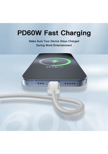 Yediseven Yds-60wb Type C To Type C 60watt  Apple Uyumlu iPhone  15 Şarj Kablosu