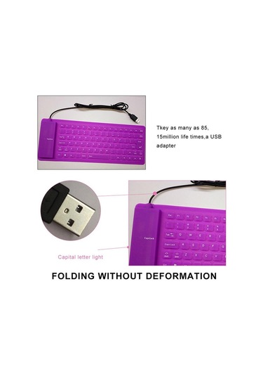 Vaorlo 85 Tuş Usb Mini Esnek Silikon Katlanır Kablolu Kablolu Klavye