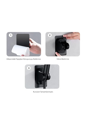 Caprice Duş Başlığı , Siyah Yapışkanlı Duş Mafsalı Ve Hortum Seti Siyah