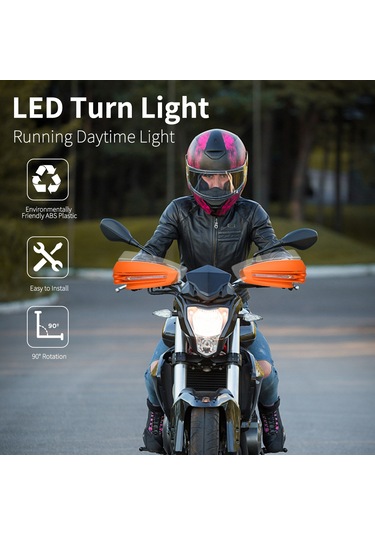 Xiyyadms Motosiklet Led Dönüş Işıklı Su Geçirmez Rüzgar Koruyucu El Koruma Kılıfı - Turuncu