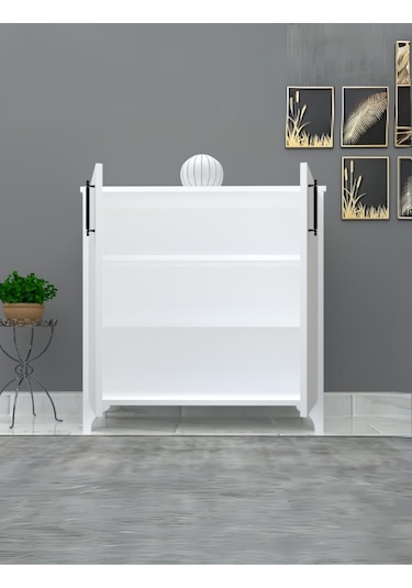 %100 Mdf 2 Kapaklı Küp Üstü Beyaz Ayakkabılık Beyaz