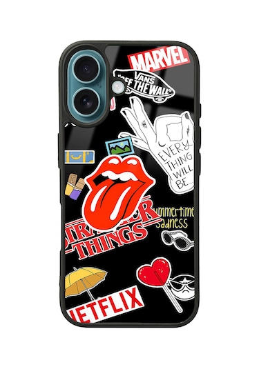 Apple Uyumlu iPhone 16 Sticker Tasarımlı Glossy Telefon Kılıfı Çok Renkli
