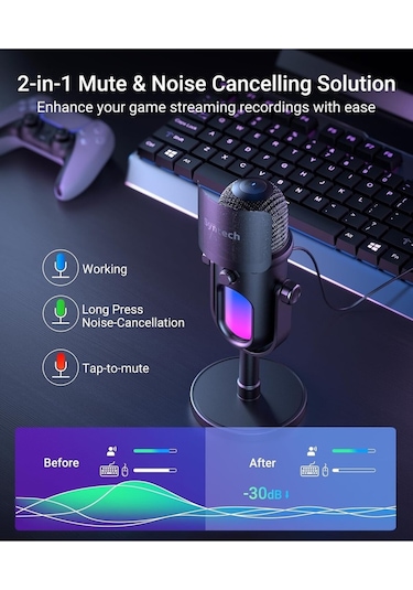 Glowmic Usb Gaming Mikrofon Rgb, Pc Ve Ps5 Uyumlu, Yayın Ve Podcast İçin