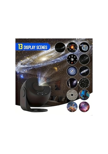 Fochsia Siyah 12'li Hd Yıldız Projeksiyon Gece Lambası Dönen Nebula Efekti Masaüstü Dekor