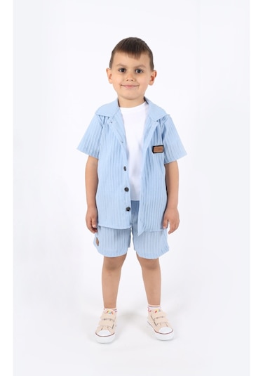 Aden Kids Erkek Çocuk Gömlek+sweatshirt Ve Cepli Şort Alt Üst Takım --ütü İstemez-- Mavi Aden Kids Erkek Çocuk Gömlek+sweatshirt Ve Cepli Şort Alt Üst Takım --ütü İstemez-- Mavi