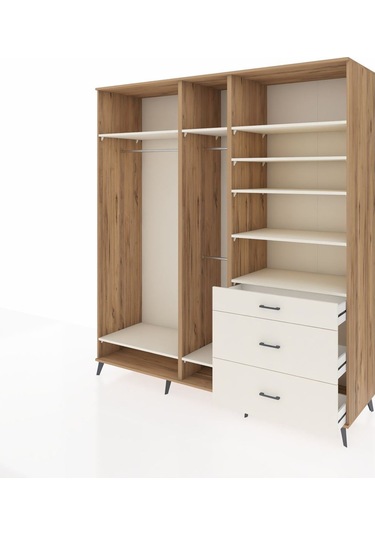 Kronos Dolap 9 Raflı 3 Çekmeceli 3 Askılı 220x59x243 Çam-aytaşı/aytaşı Aytası/aytası