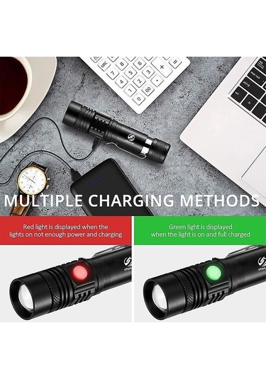 Bloomnest Yüksek Güçlü Led El Feneri, T6 Kamp Meşalesi, 4 Aydınlatma Modu, Su Geçirmez, Macera Kamp El Feneri Asorti Çok Renkli